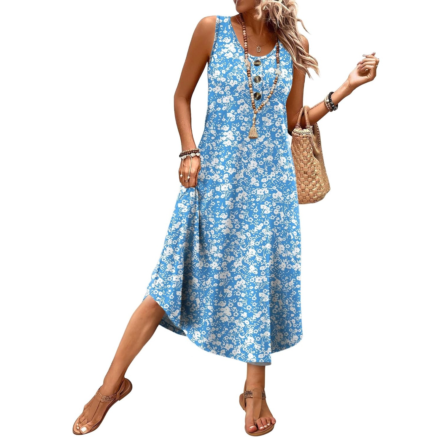 Casual Sleeveless Beach Vacation Midi  Dress For Women