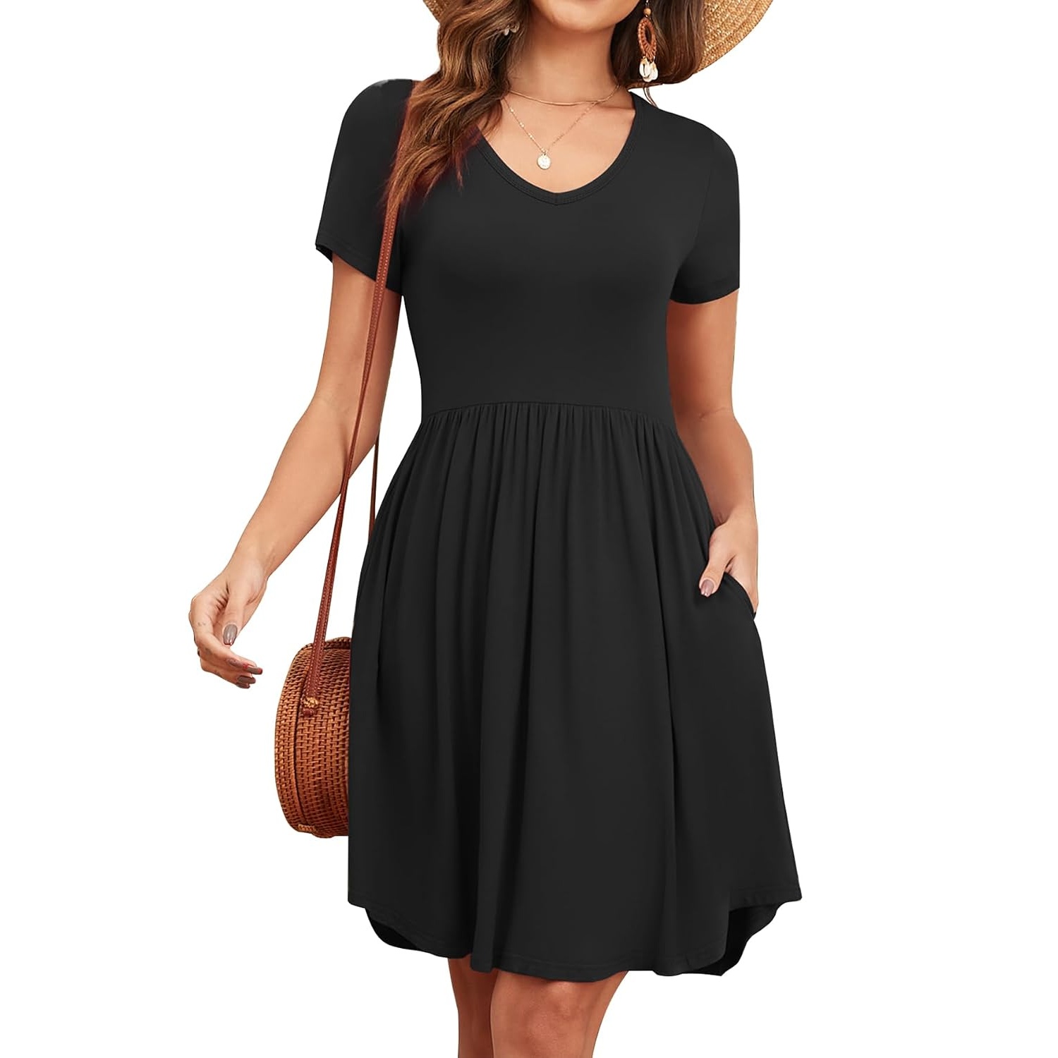 Summer Short Sleeve Loose Fit Dress With Pockets