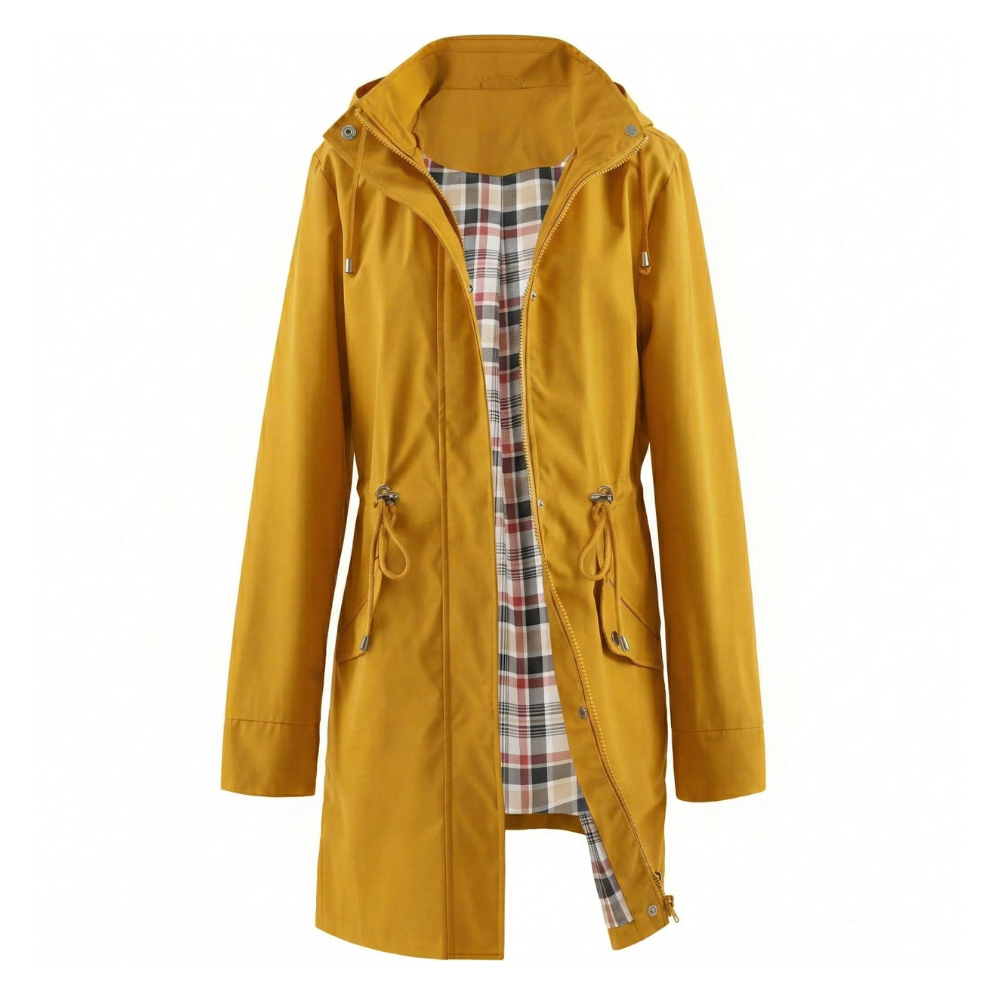 Hooded Trench Coat Waterproof Zip Up Drawstring Style For Women