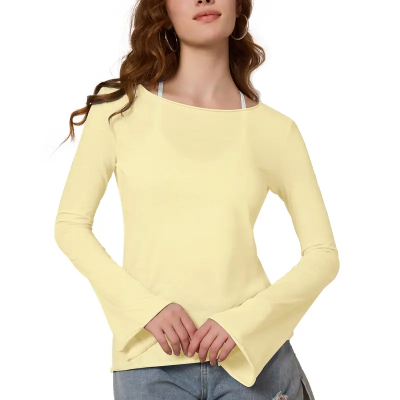 Semi Sheer Long Sleeve Blouse For Women 