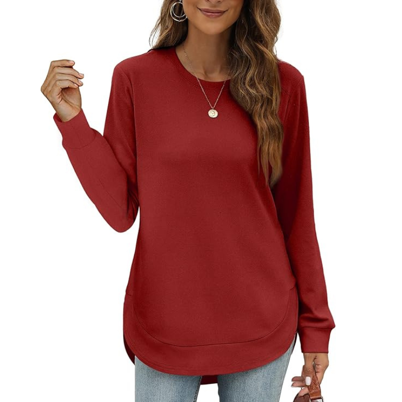 Sweatshirt Crewneck Long Sleeve Shirts High Low Tops Curved Hem For Womens