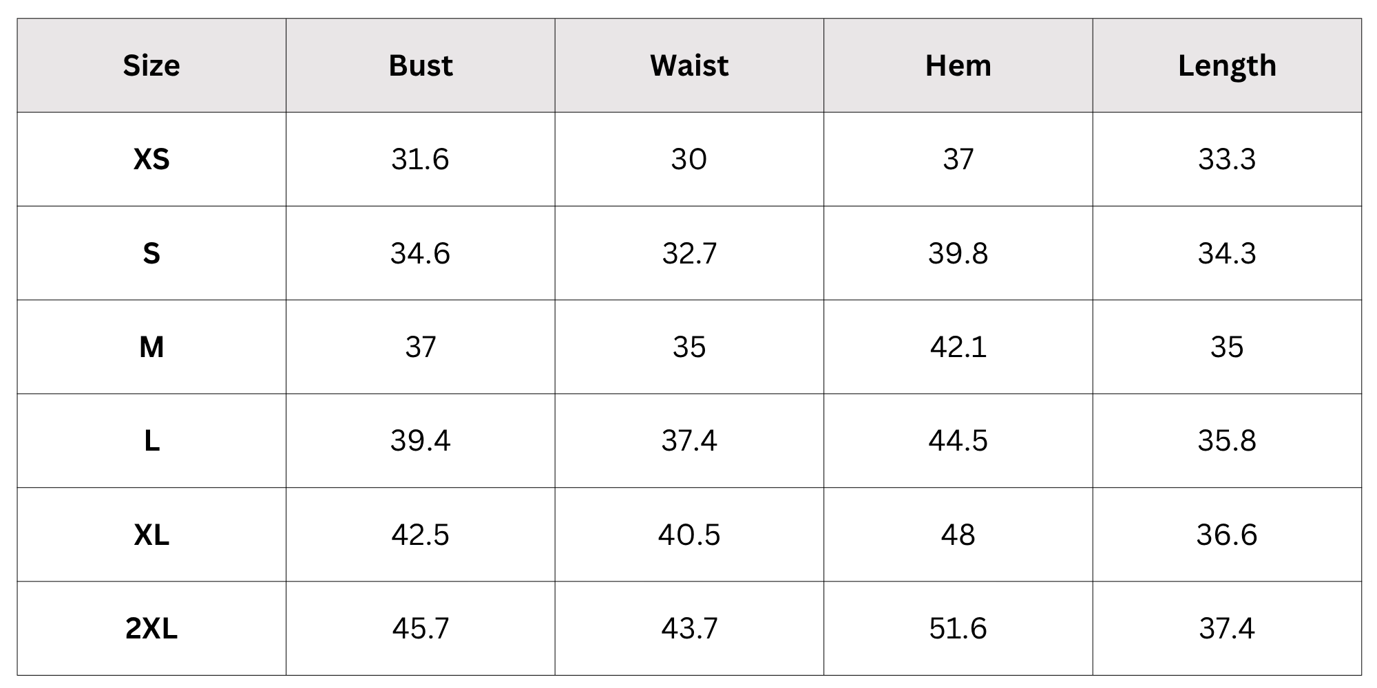 Size Chart