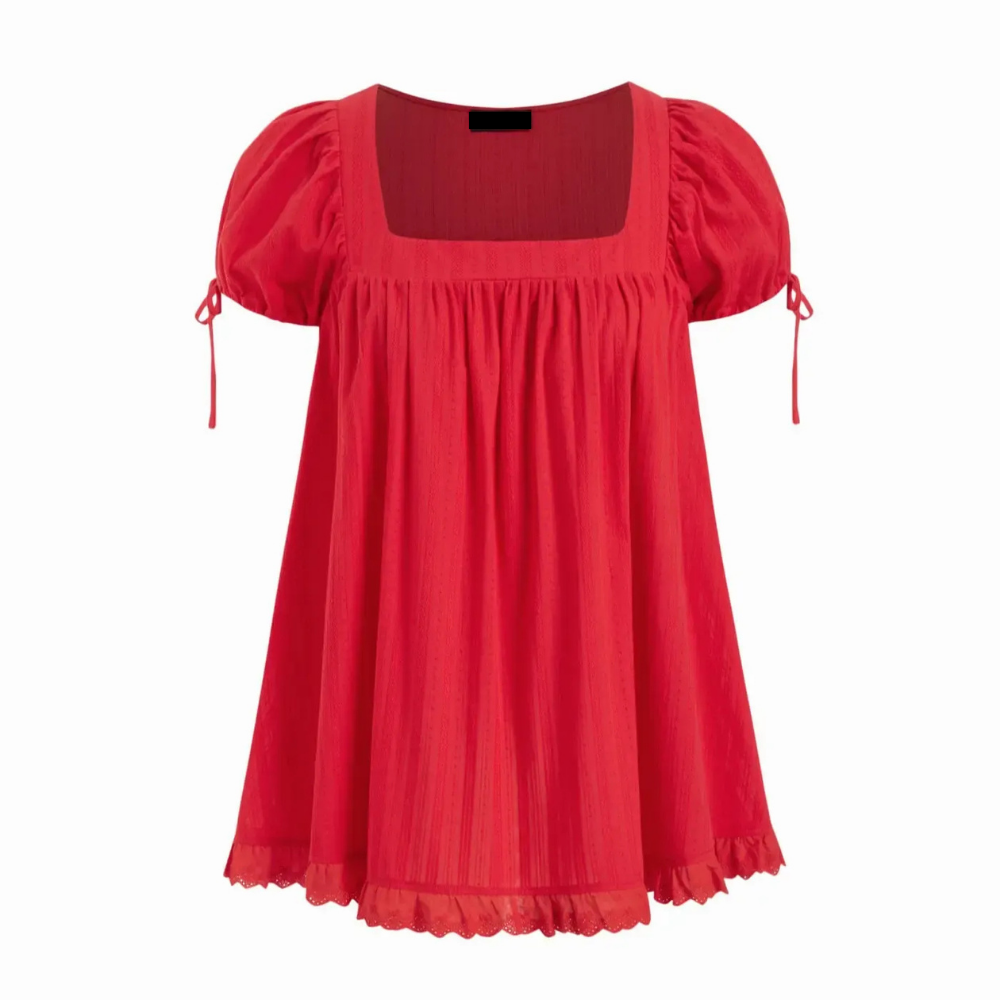 Flared Ruffle Short Sleeve Cotton Babydoll Mini Dress