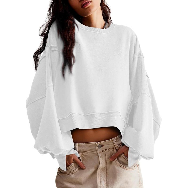 Casual Loose Crop Top Long Sleeve Sweatshirt For Women