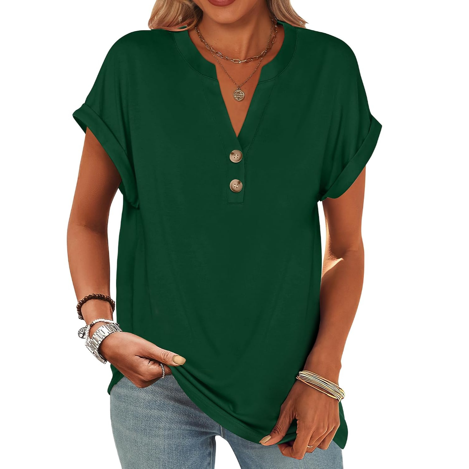 Casual Short Sleeve Henley Top For Women