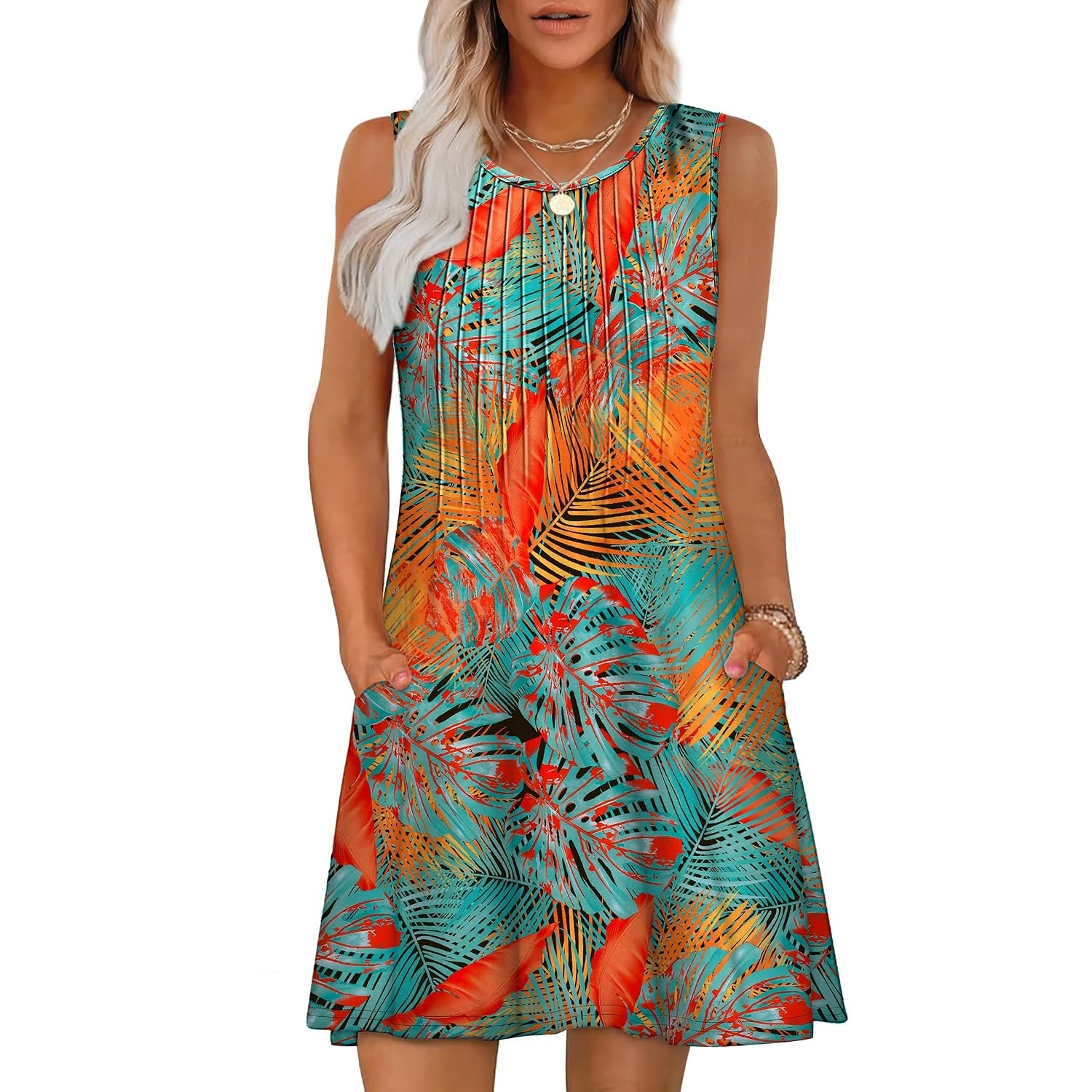 Casual Loose Sleeveless Beach Crew Dress For Women