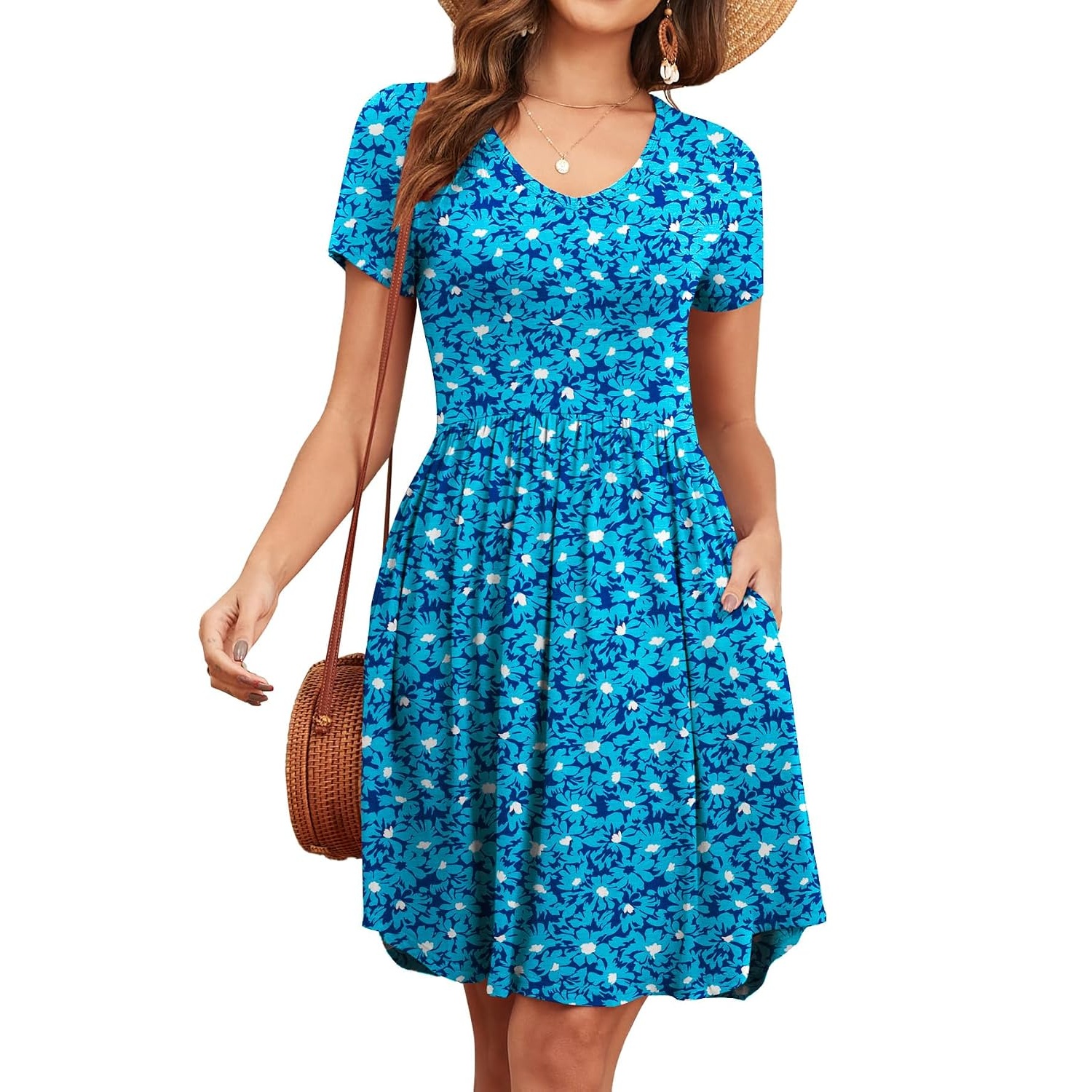Summer Short Sleeve Loose Fit Dress With Pockets
