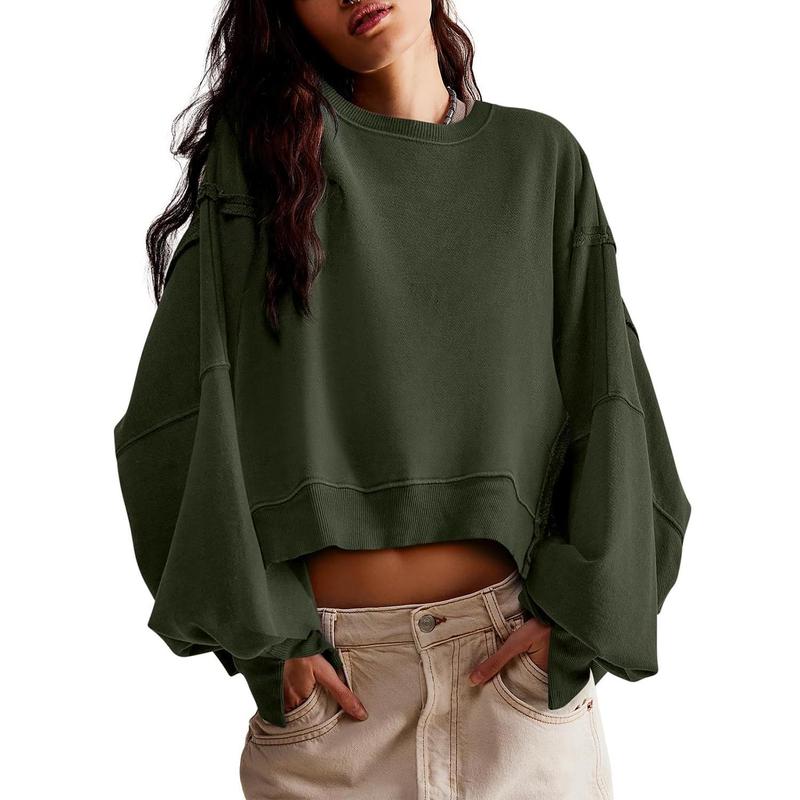 Casual Loose Crop Top Long Sleeve Sweatshirt For Women