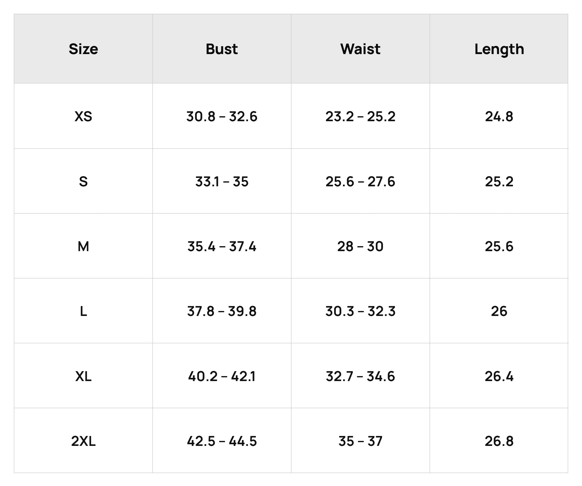 Size Chart