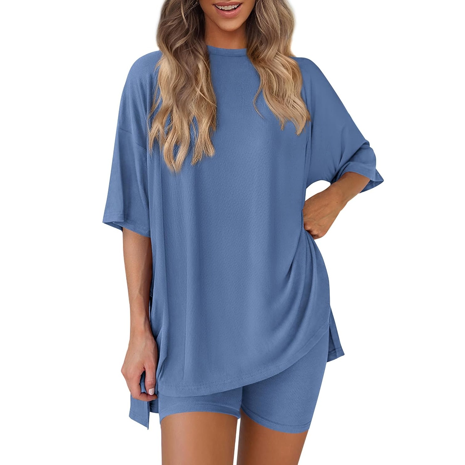 2 Piece Oversized Shirt and Biker Shorts Set For Women