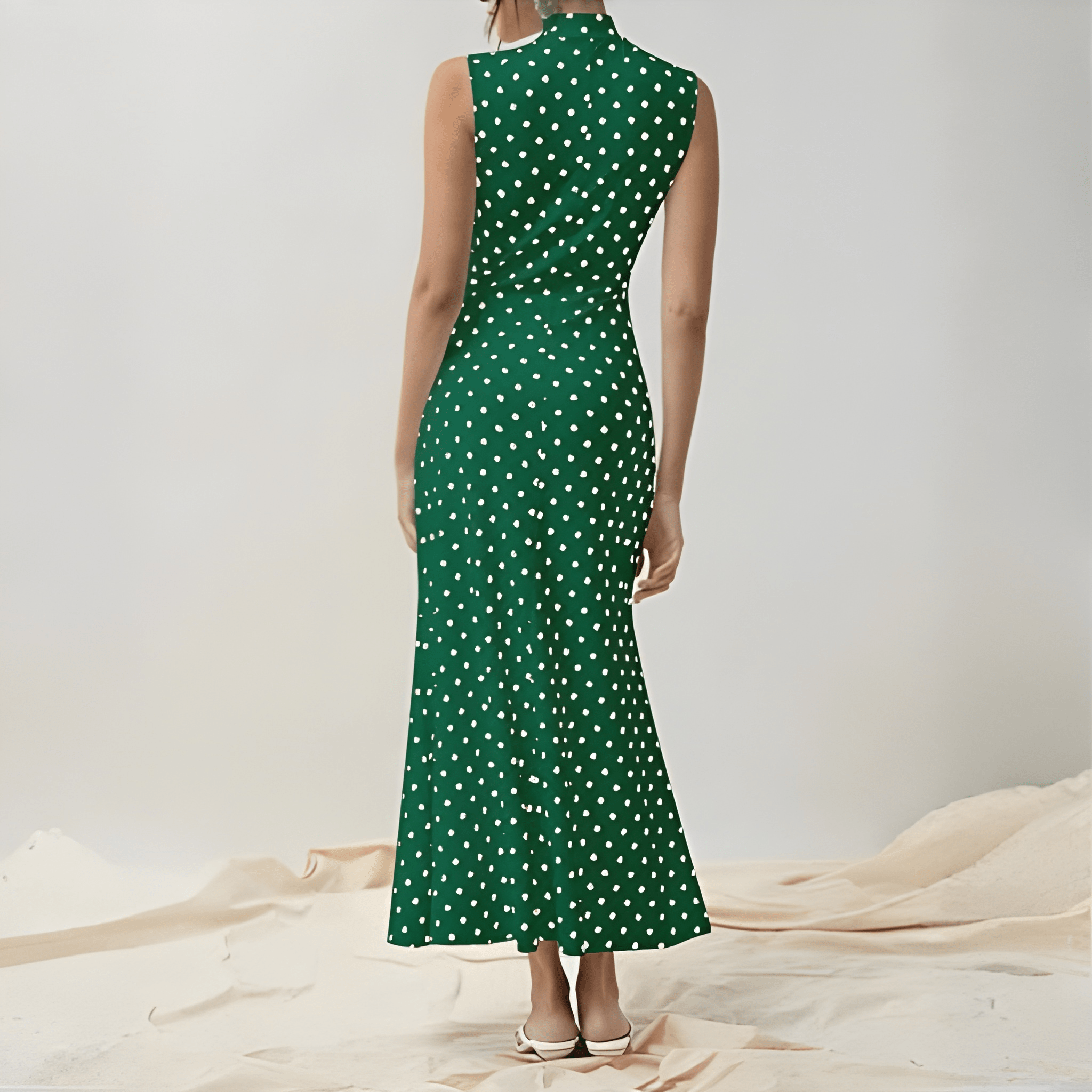 Vintage Themed Sleeveless Polka Dots Maxi Dresses For Women