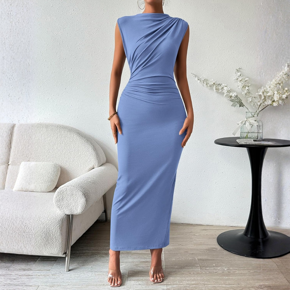 Ruched Sleeveless Bodycon Maxi Dress for Wedding Guests