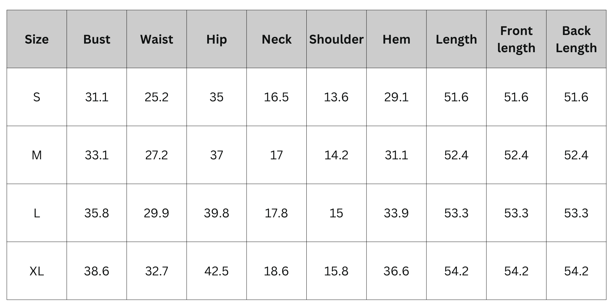 Size Chart