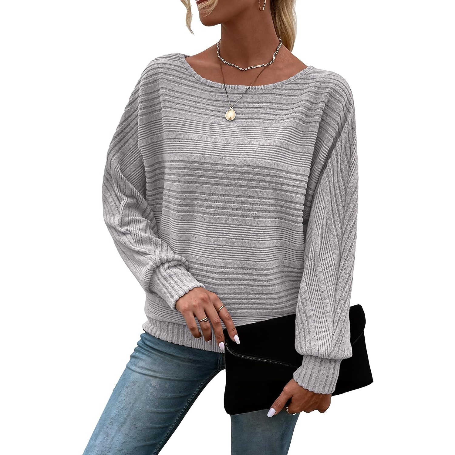 Textured Ribbed Knit Long Sleeve Top For Women