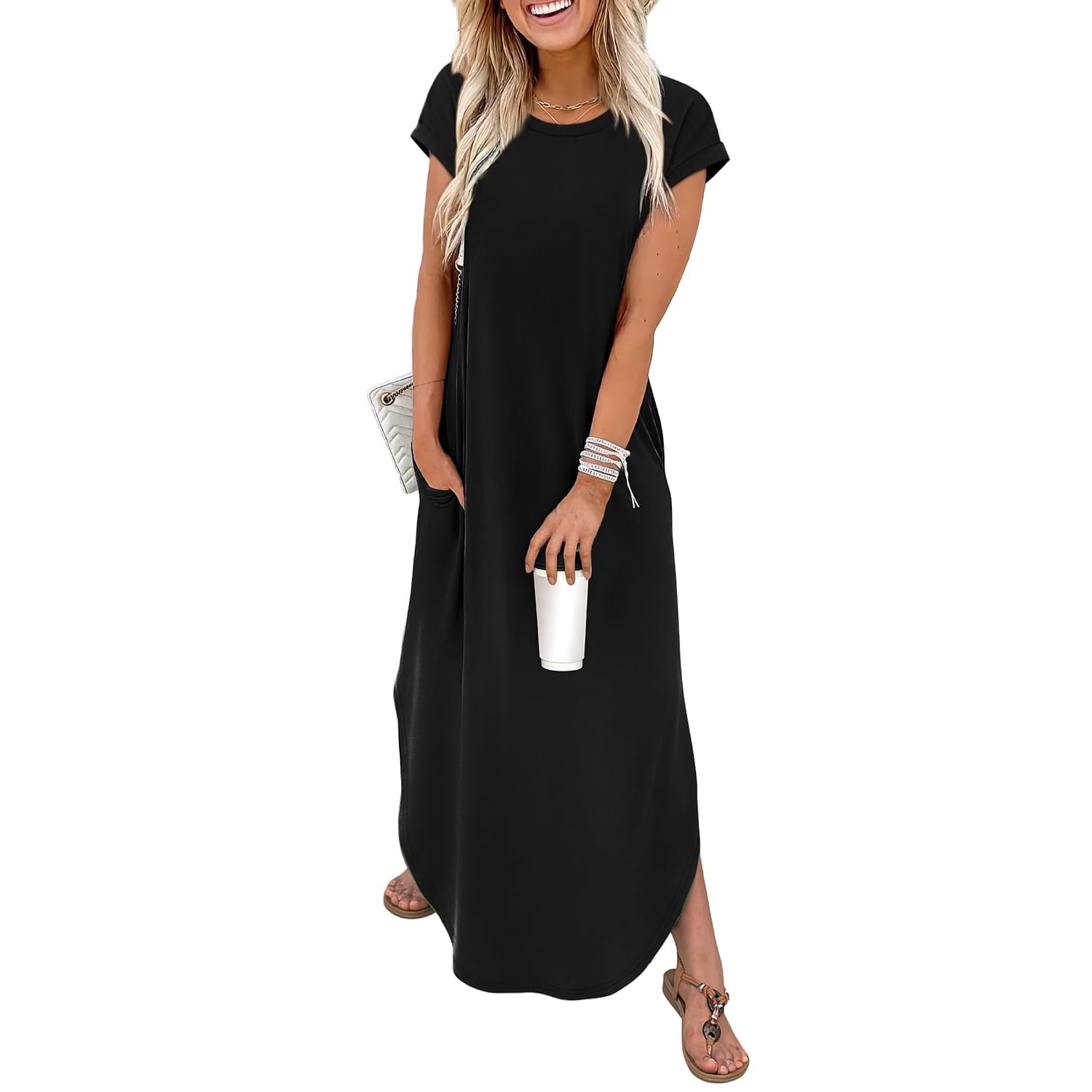 Casual Summer Maxi Dress With Cap Sleeves And Pockets For Women