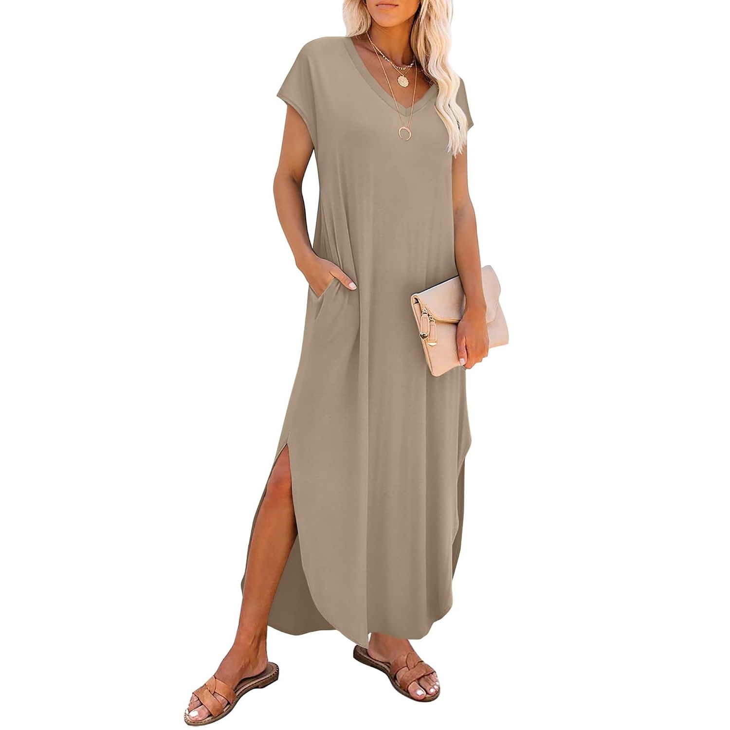 Summer Sundress Cap Sleeve ,Maxi Dress With Pockets For Women