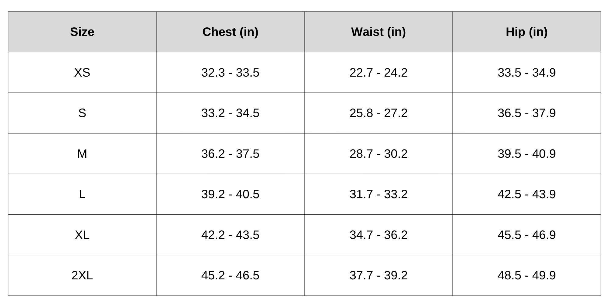 Size Chart