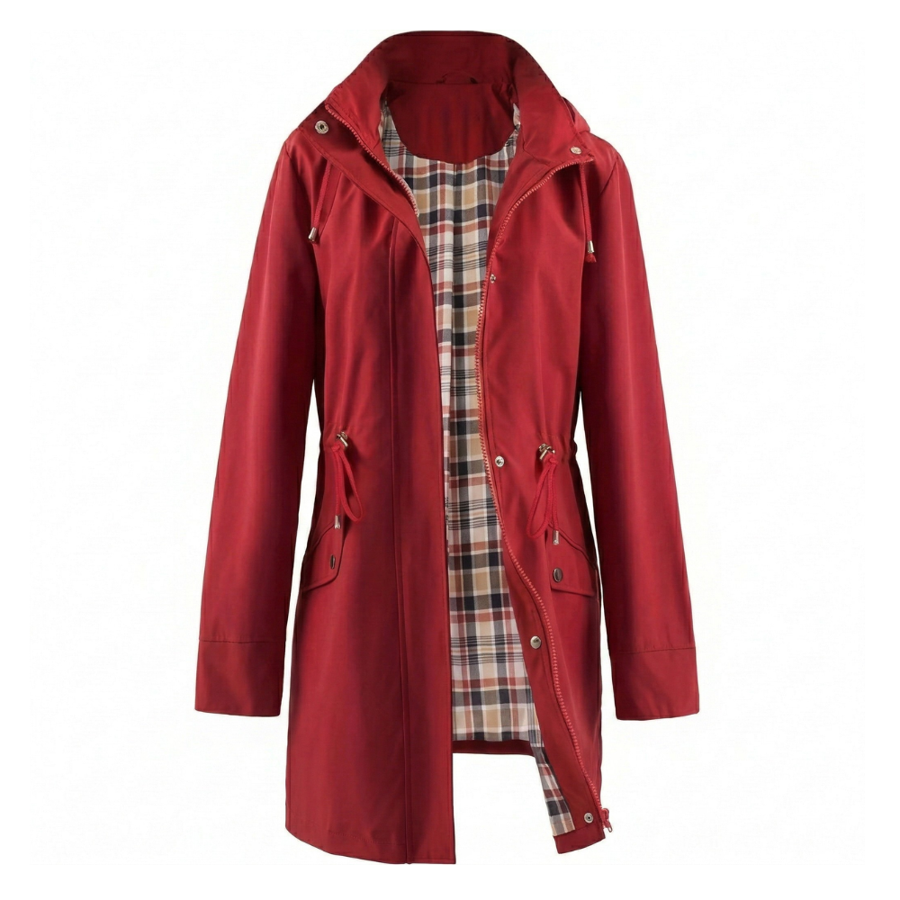 Hooded Trench Coat Waterproof Zip Up Drawstring Style For Women