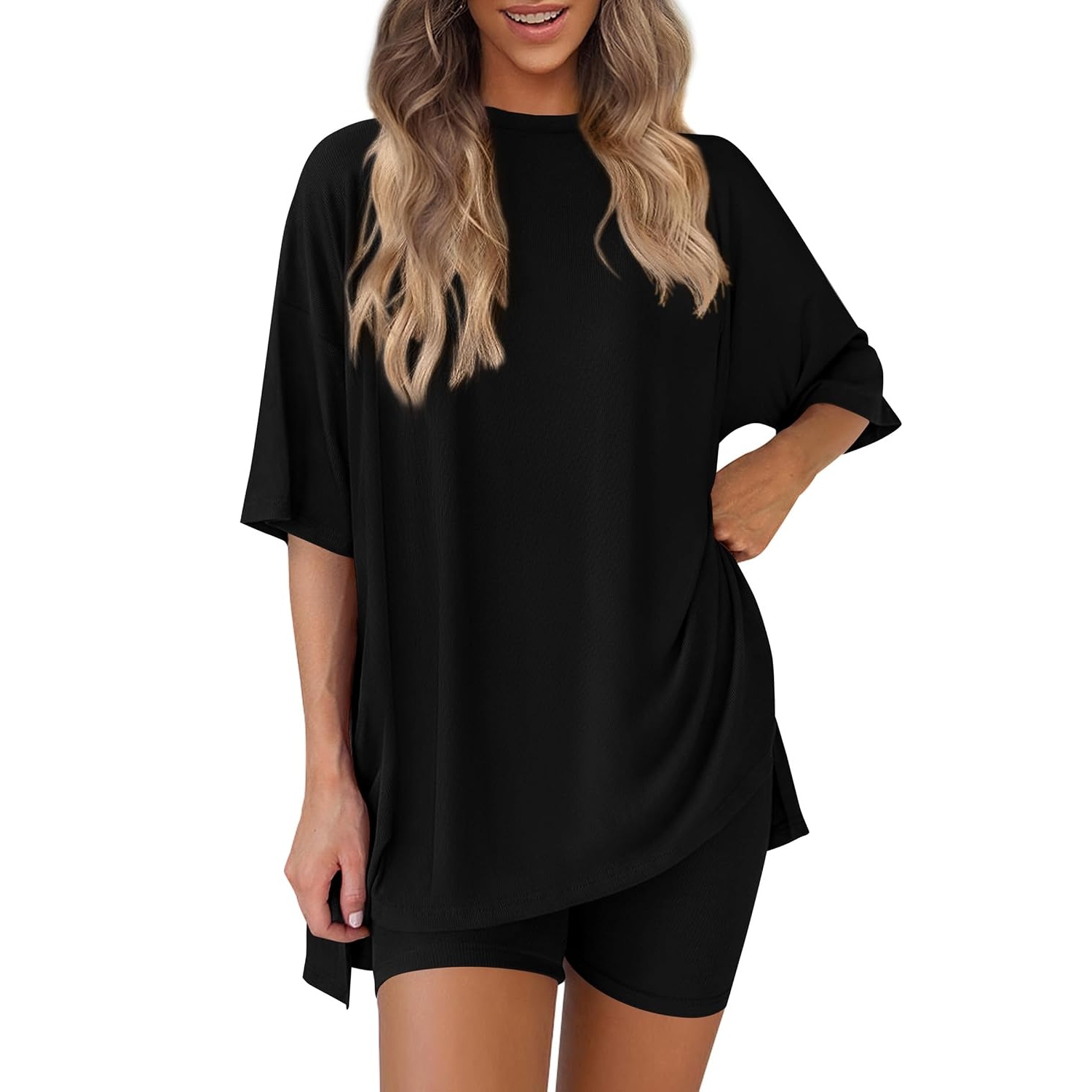 2 Piece Oversized Shirt and Biker Shorts Set For Women