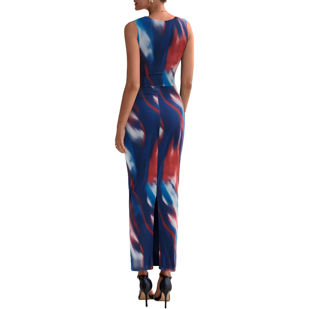 Floral Sleeveless Bodycon Ruched Maxi Dress for Women