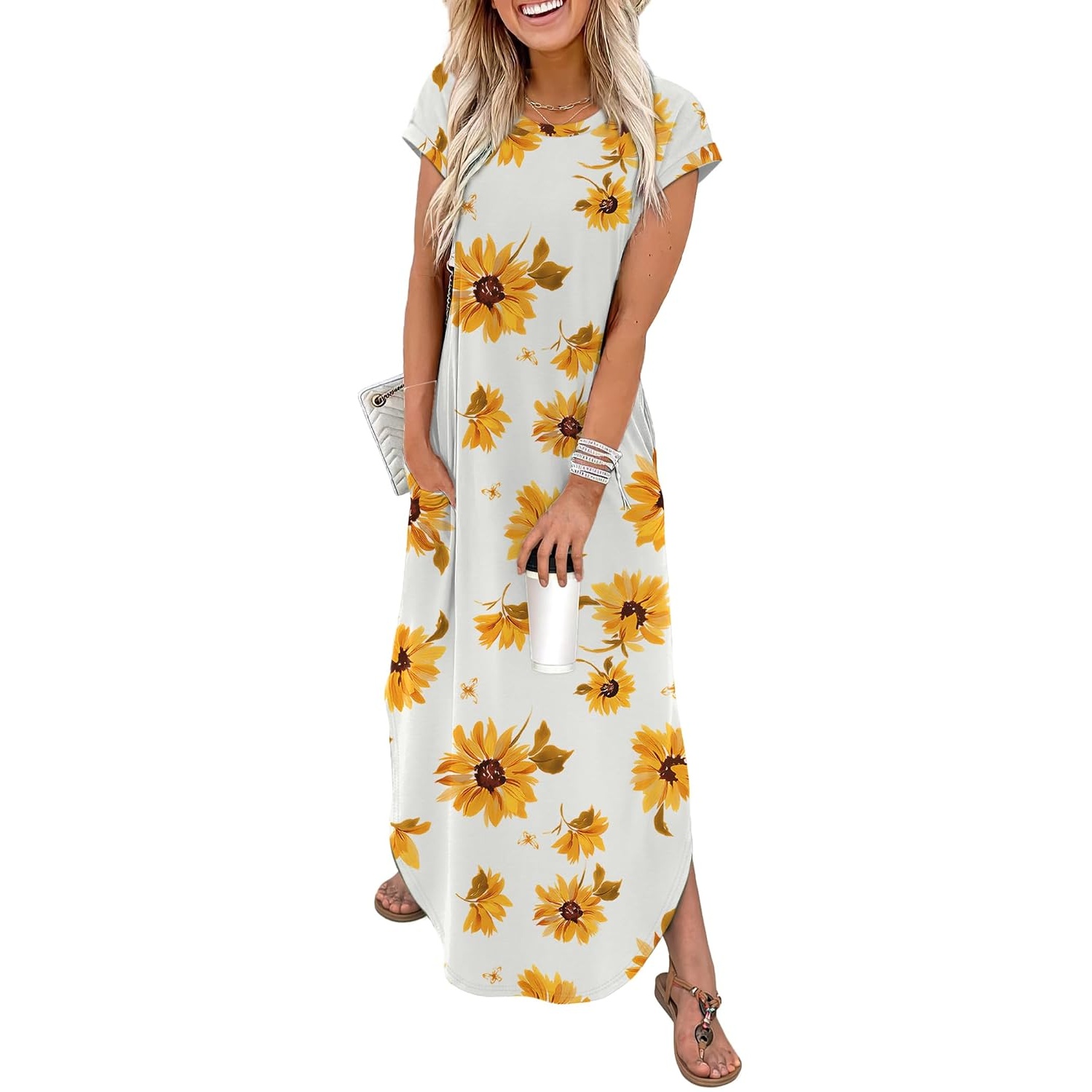 Cap Sleeve Maxi Dress With Pockets For Women