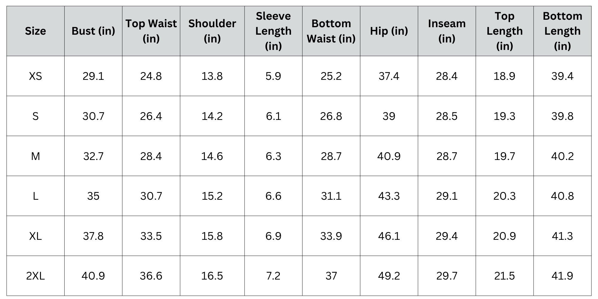 Size Chart