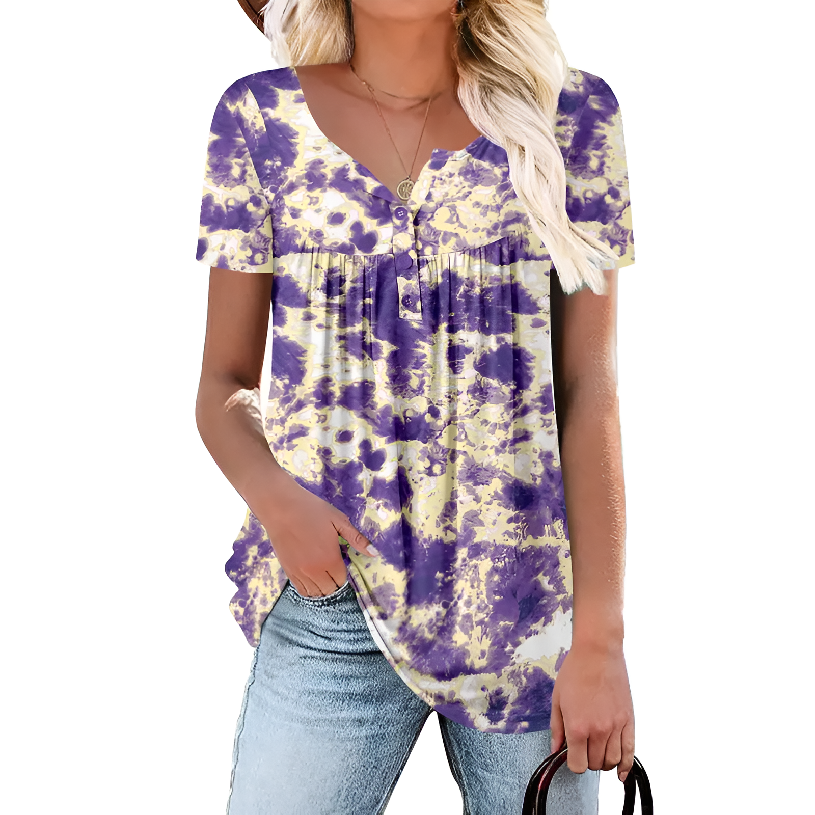 Floral Print Short Sleeve Summer Tunic Top Loose Fit Blouse