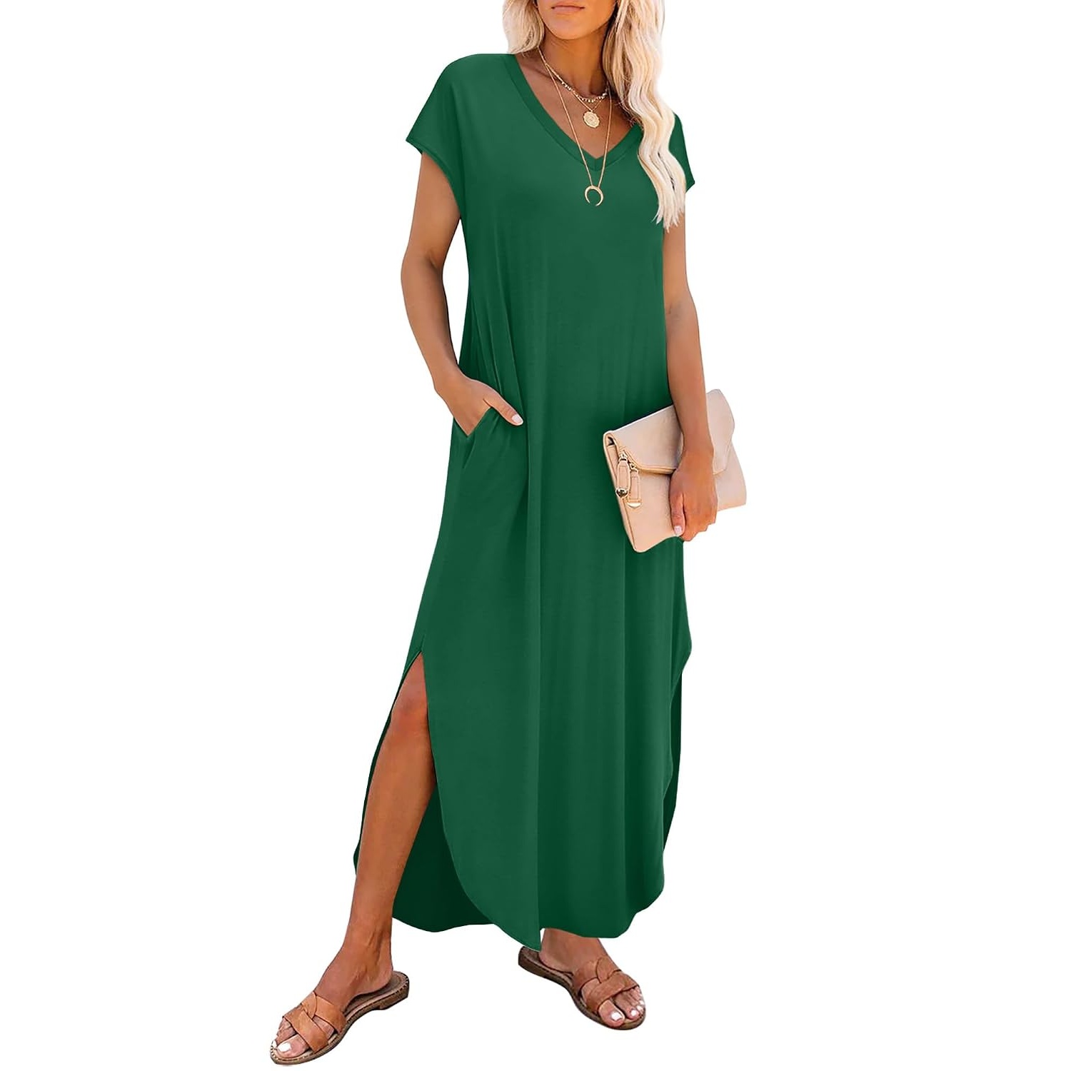 Summer Sundress Cap Sleeve ,Maxi Dress With Pockets For Women
