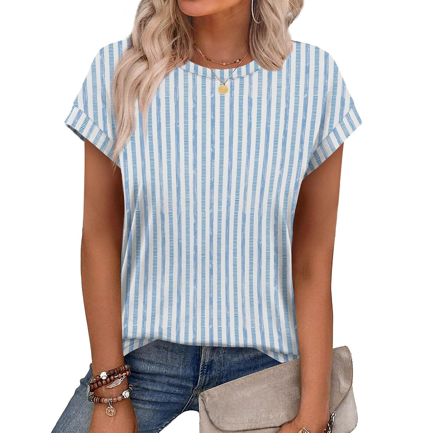 Summer Short Sleeve Crew Tunic T Shirts  For Women