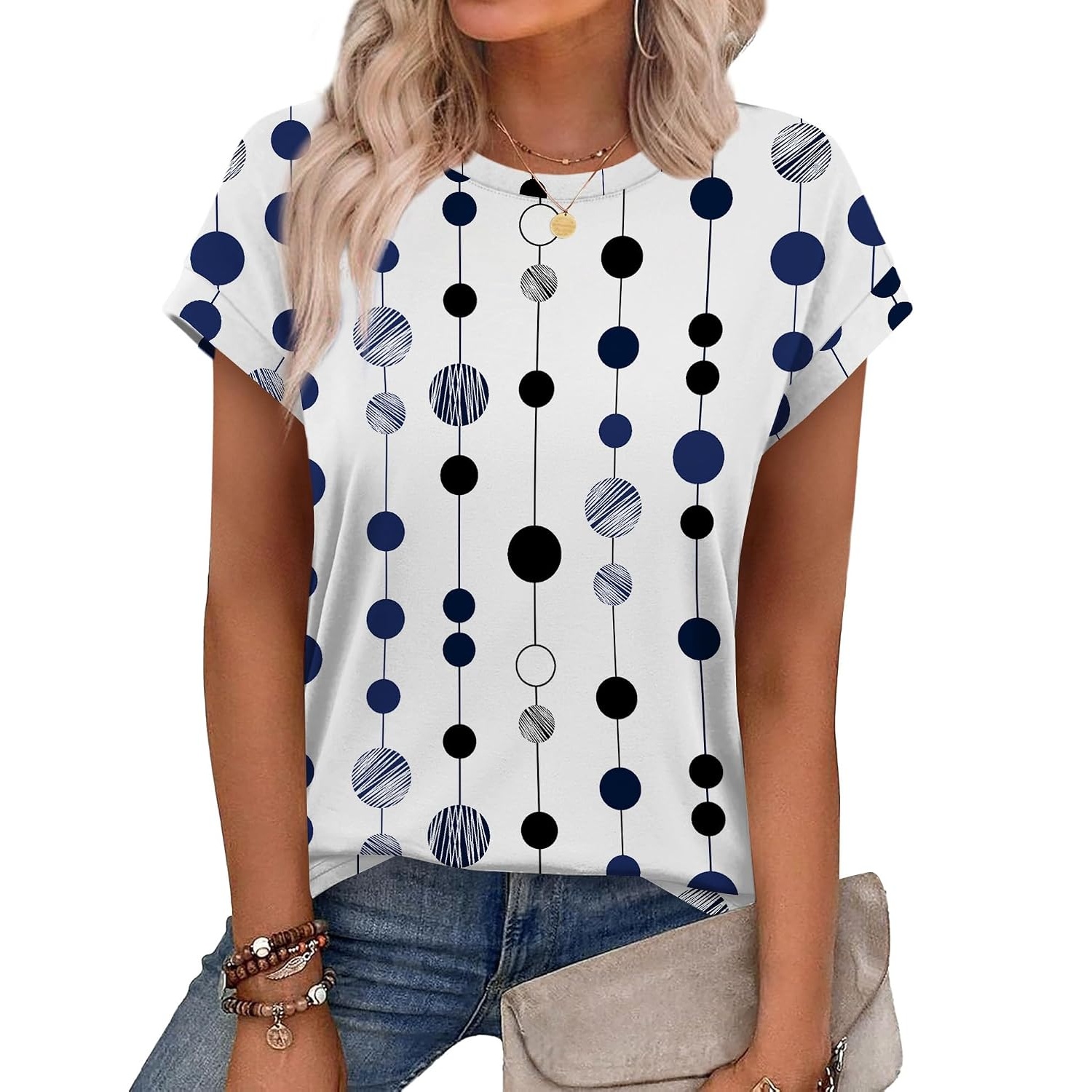 Summer Short Sleeve Crew Tunic T Shirts  For Women