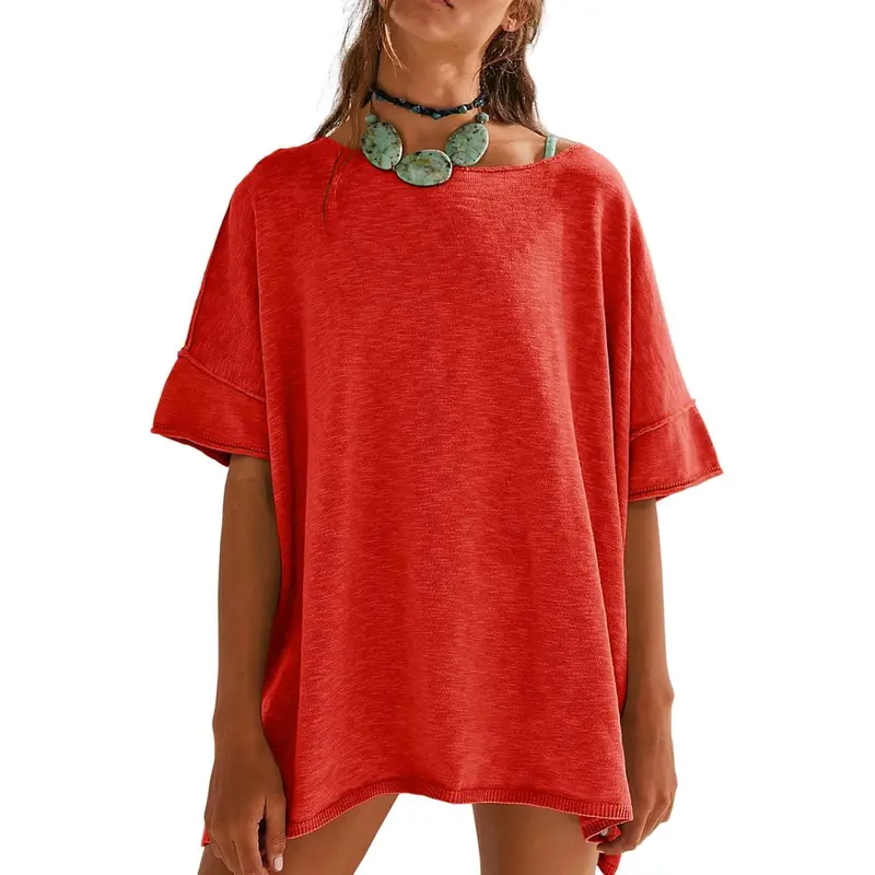 Loose Fit Short Sleeve Oversized Summer Tunic Top