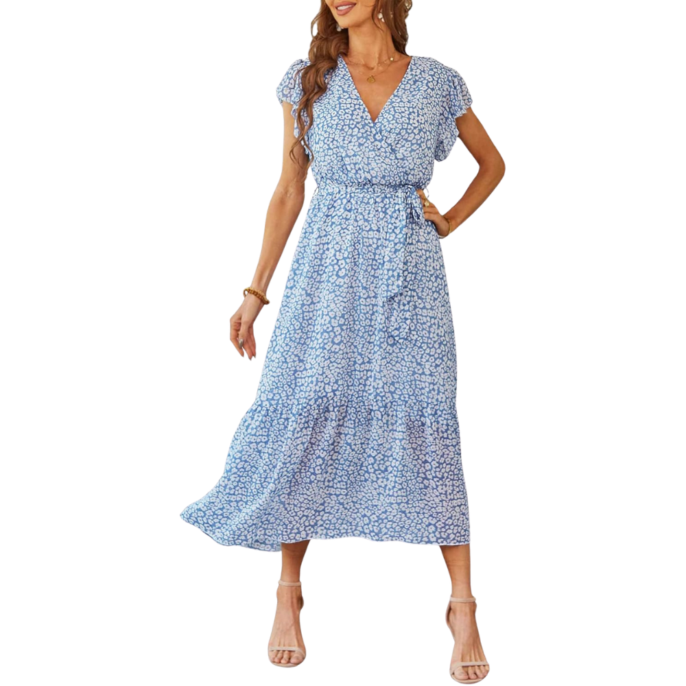 Floral And Boho Wrap Ruffle Maxi Dress V For Women
