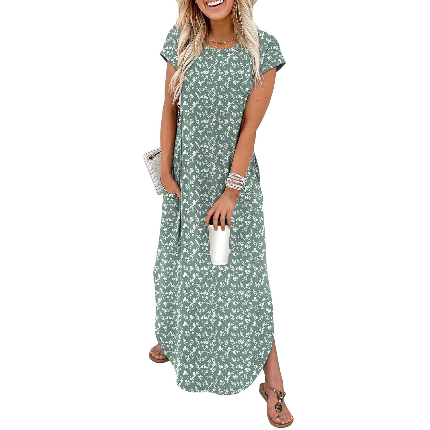 Casual Summer Maxi Dress With Cap Sleeves And Pockets For Women