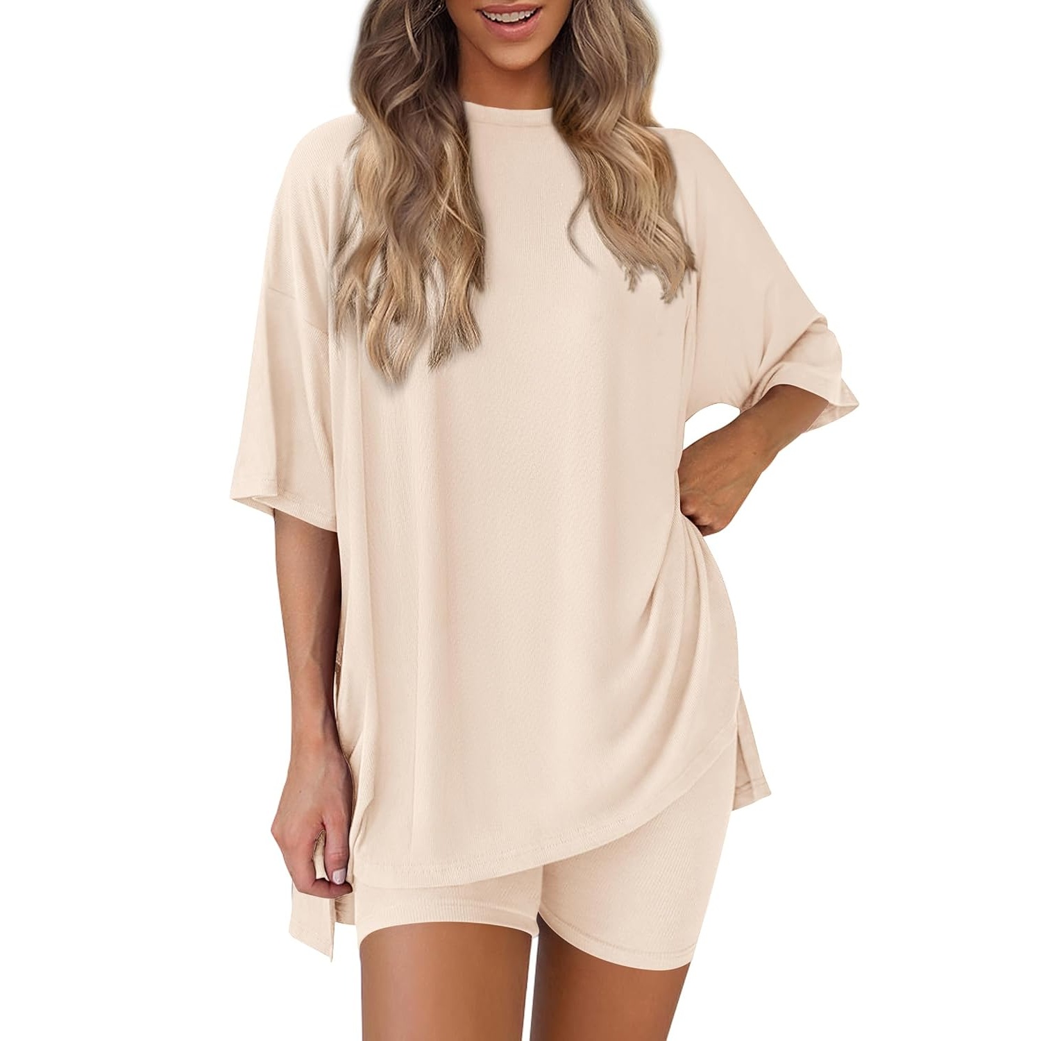 2 Piece Oversized Shirt and Biker Shorts Set For Women