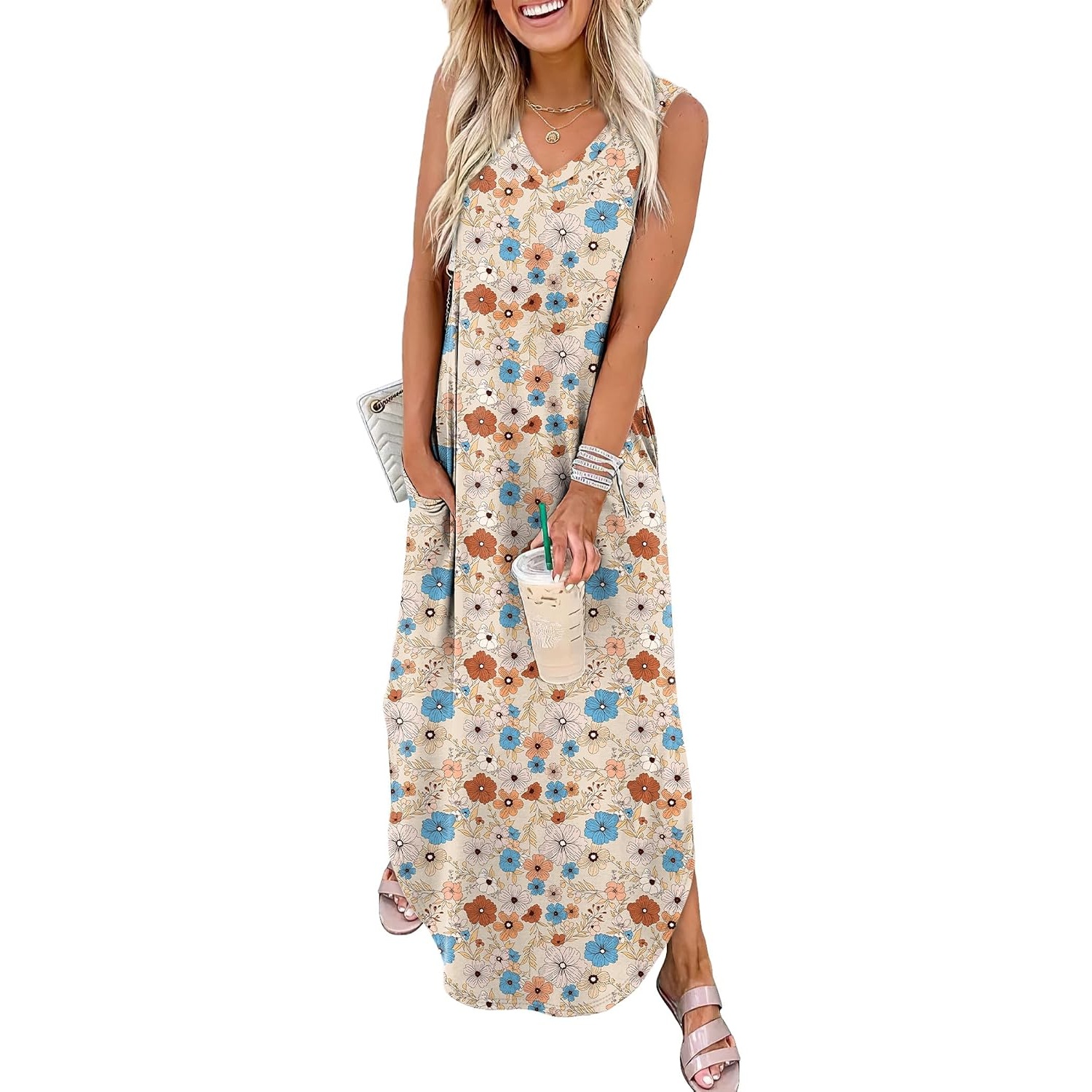 Summer Vacation Maxi Beach Sundress With Pockets