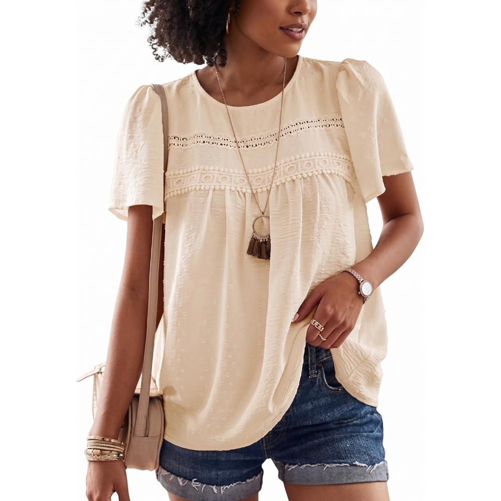 Boho Lace Trim Summer Blouse For Women