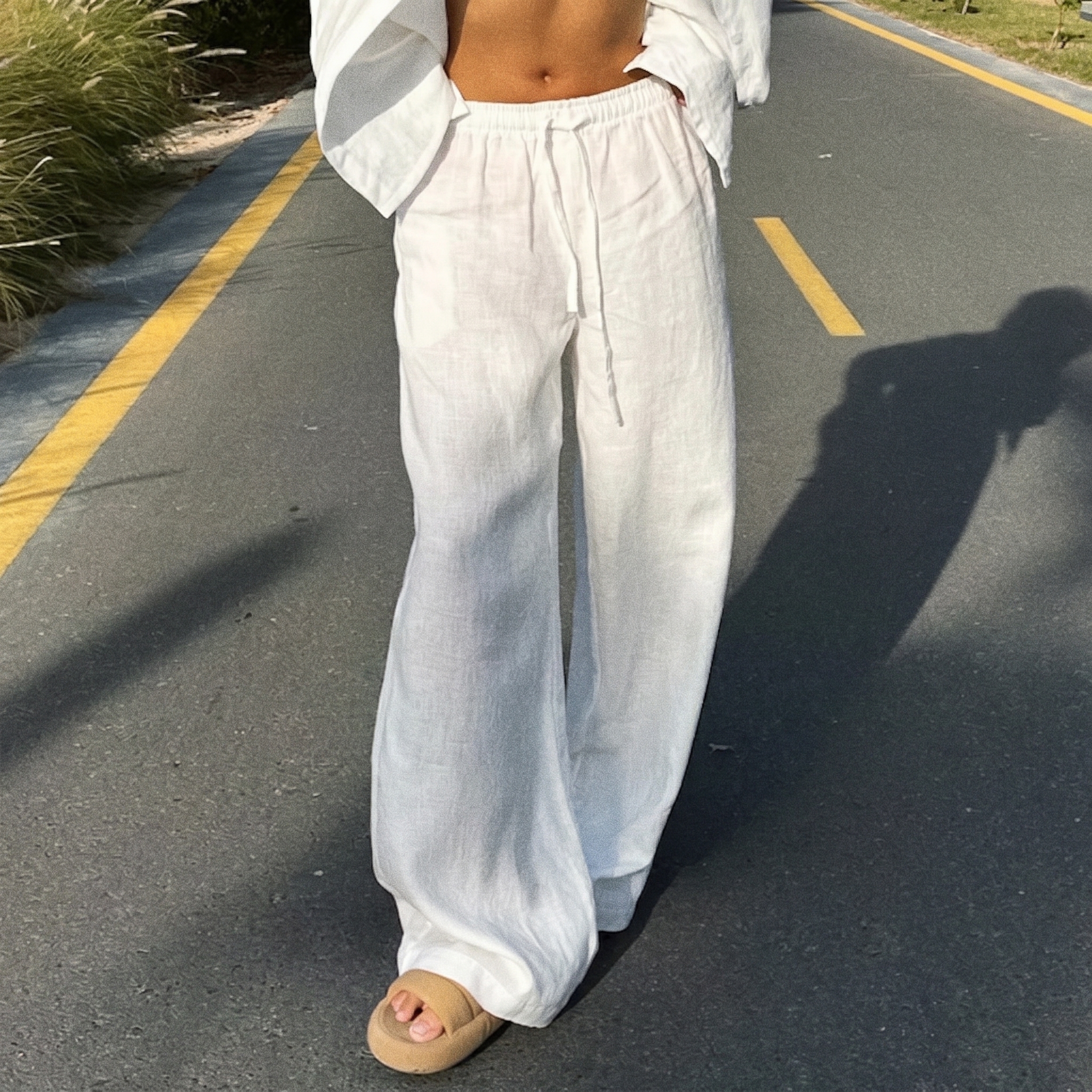 High Rise Wide Fit Casual Baggy Pants With Pocket For Women