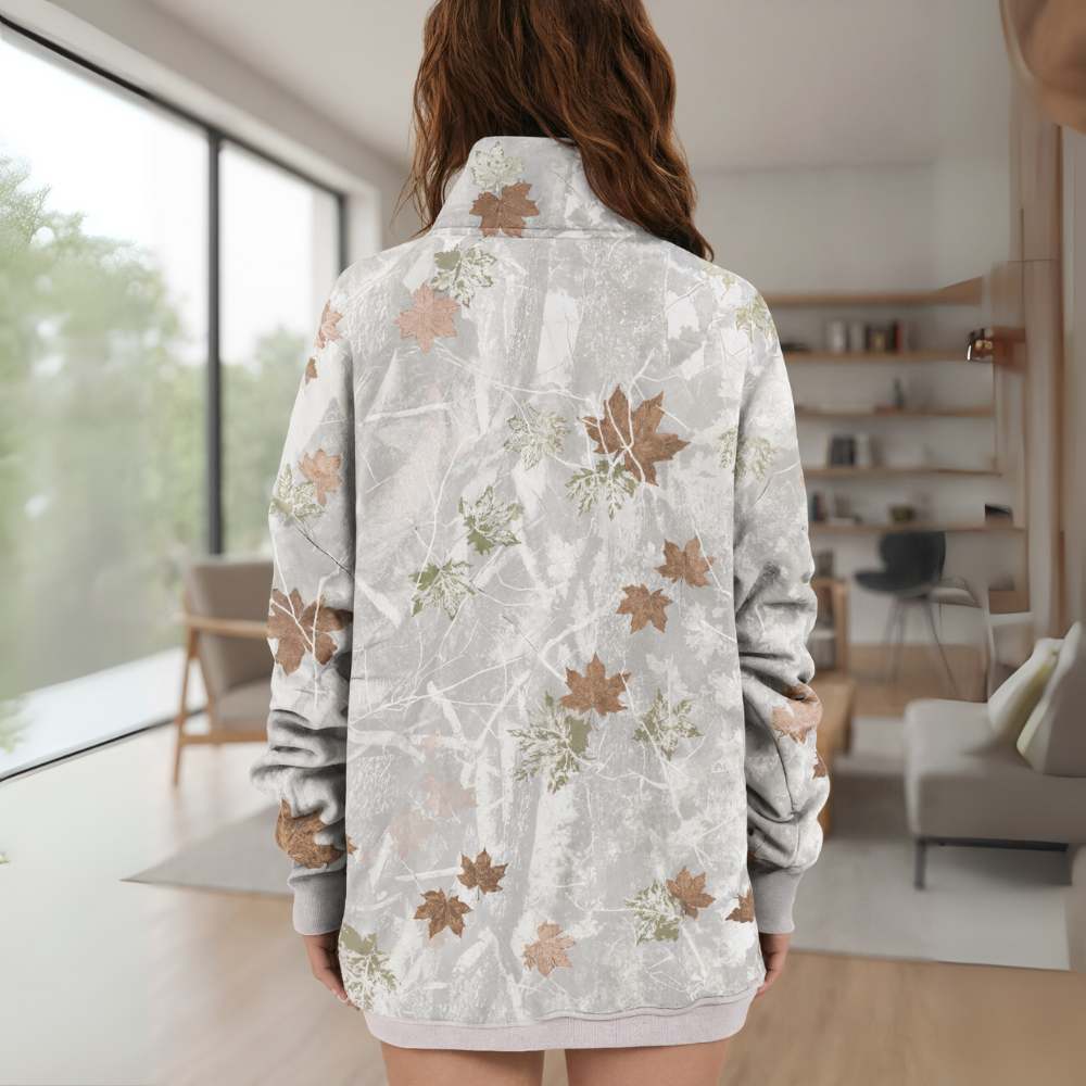 Oversized Fall Maple Leaf Camo Hoodie For Women