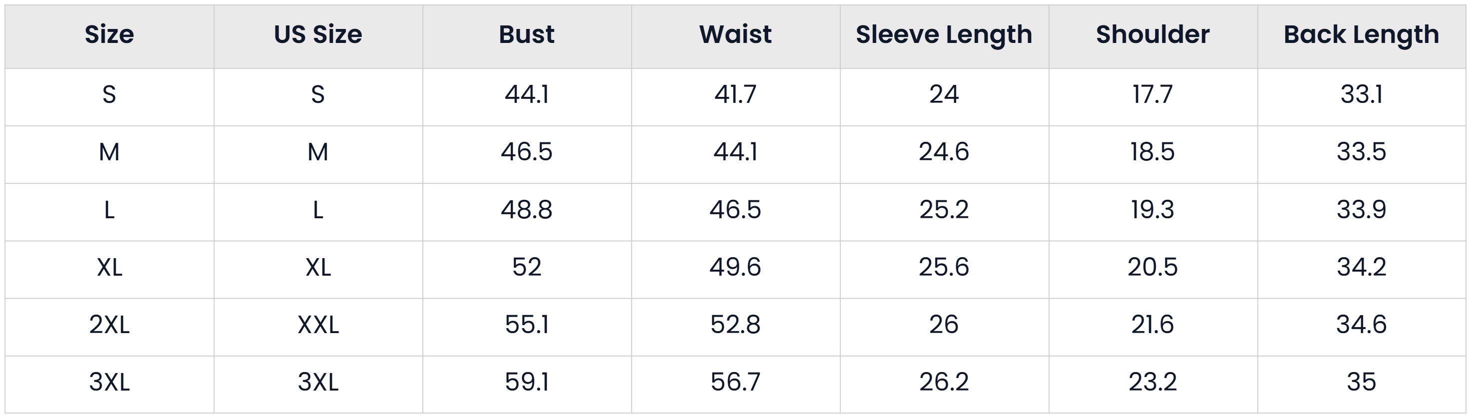 Size Chart for Casual Warm Long Puffer Jacket For Winter For Women