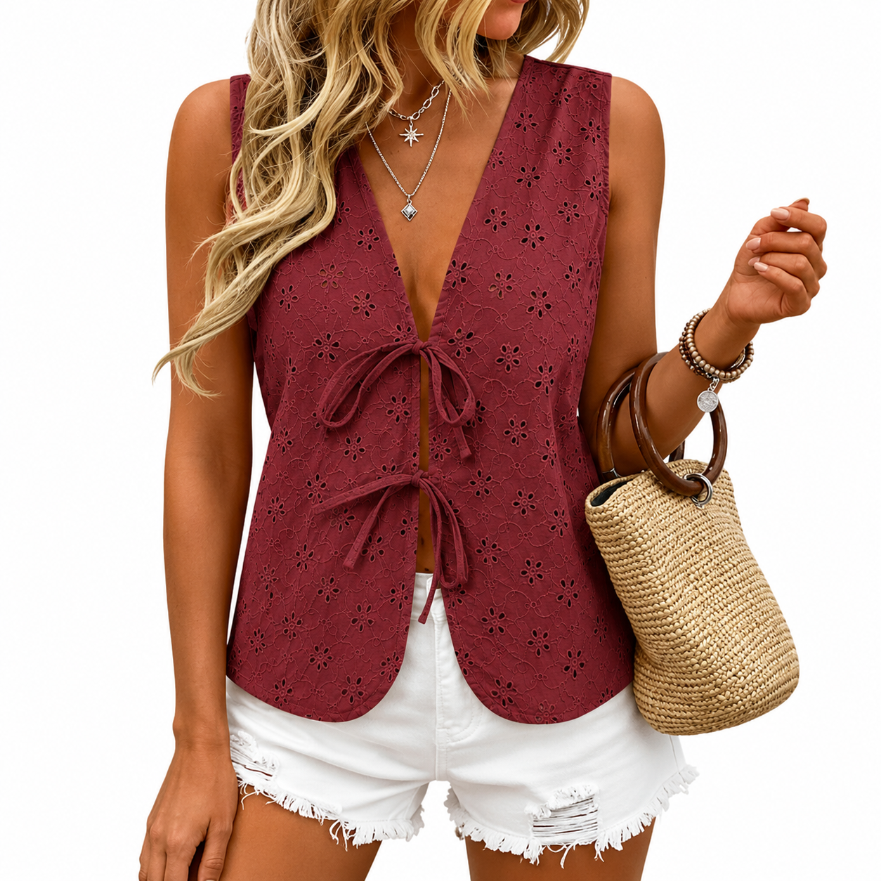 Casual Short Puff Sleeve Hollow Shirts For Women