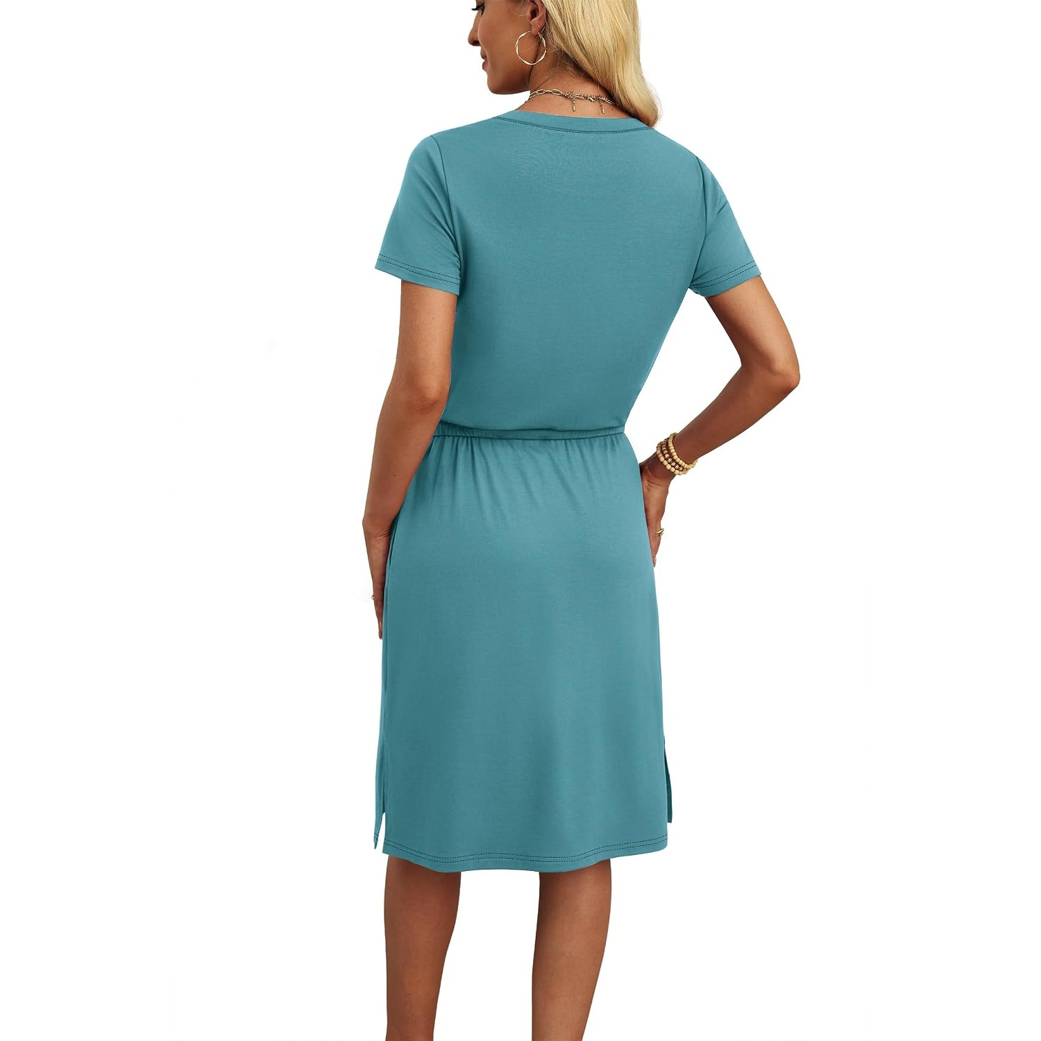 Casual Short Sleeve Crew Shirt With Tie For Women