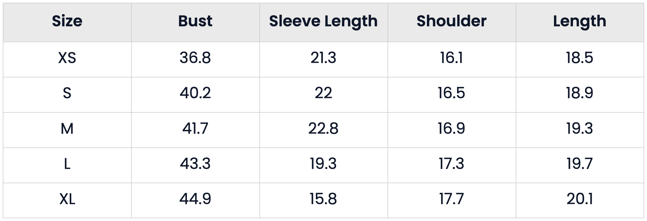 Size Chart for Floral Cropped Quilted Lightweight Casual Jacket for Women