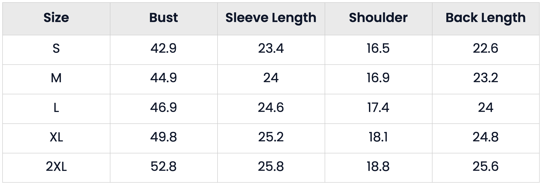 Size Chart for Casual Bomber Jacket with Pockets for Spring Fall for Women