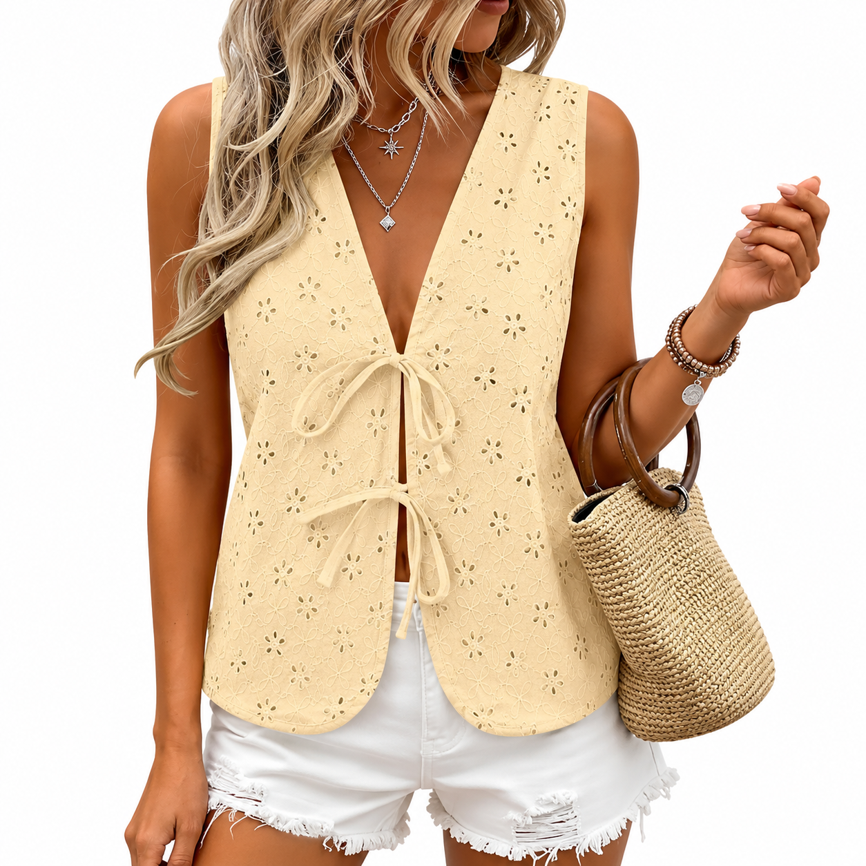 Casual Short Puff Sleeve Hollow Shirts For Women
