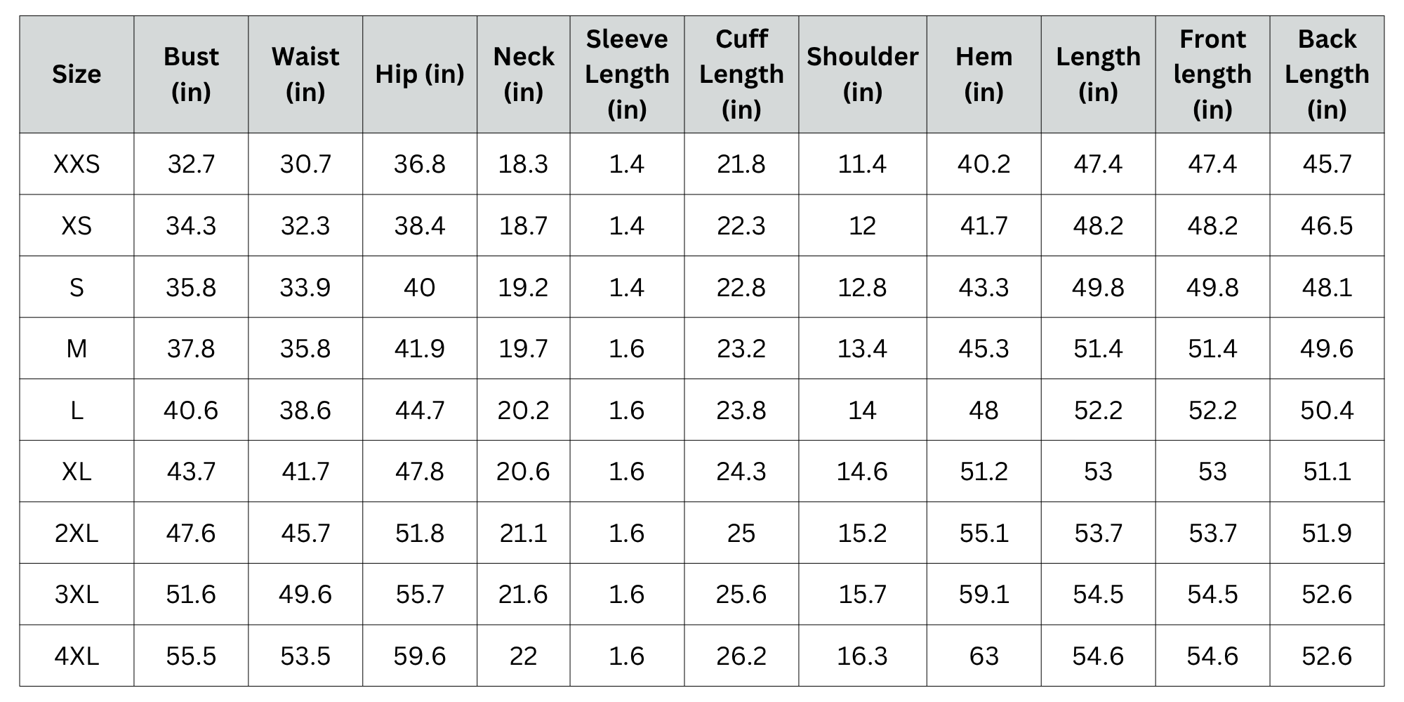 Size Chart