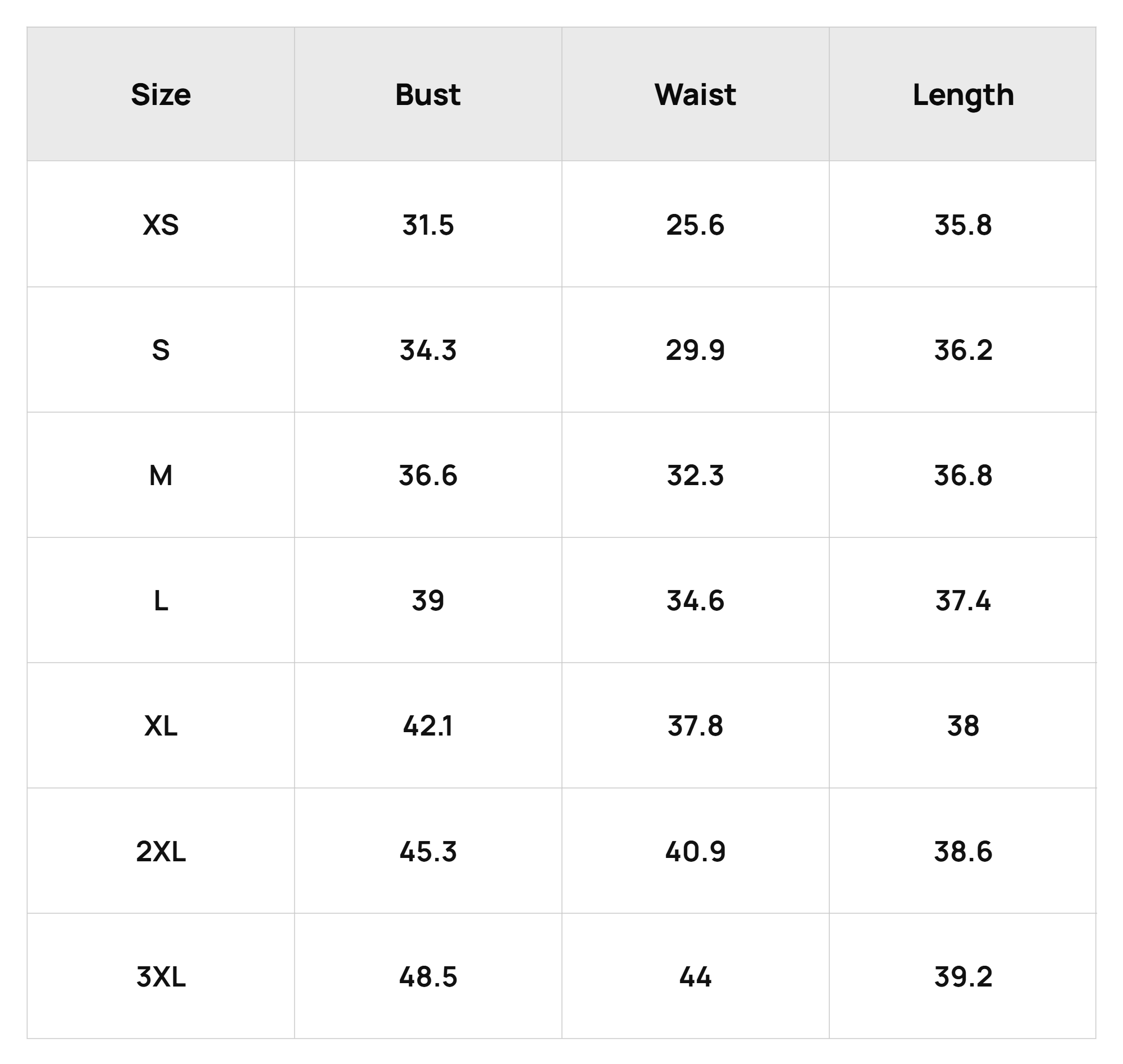 Size Chart Us Long Sleeve Tunic Dresses #1