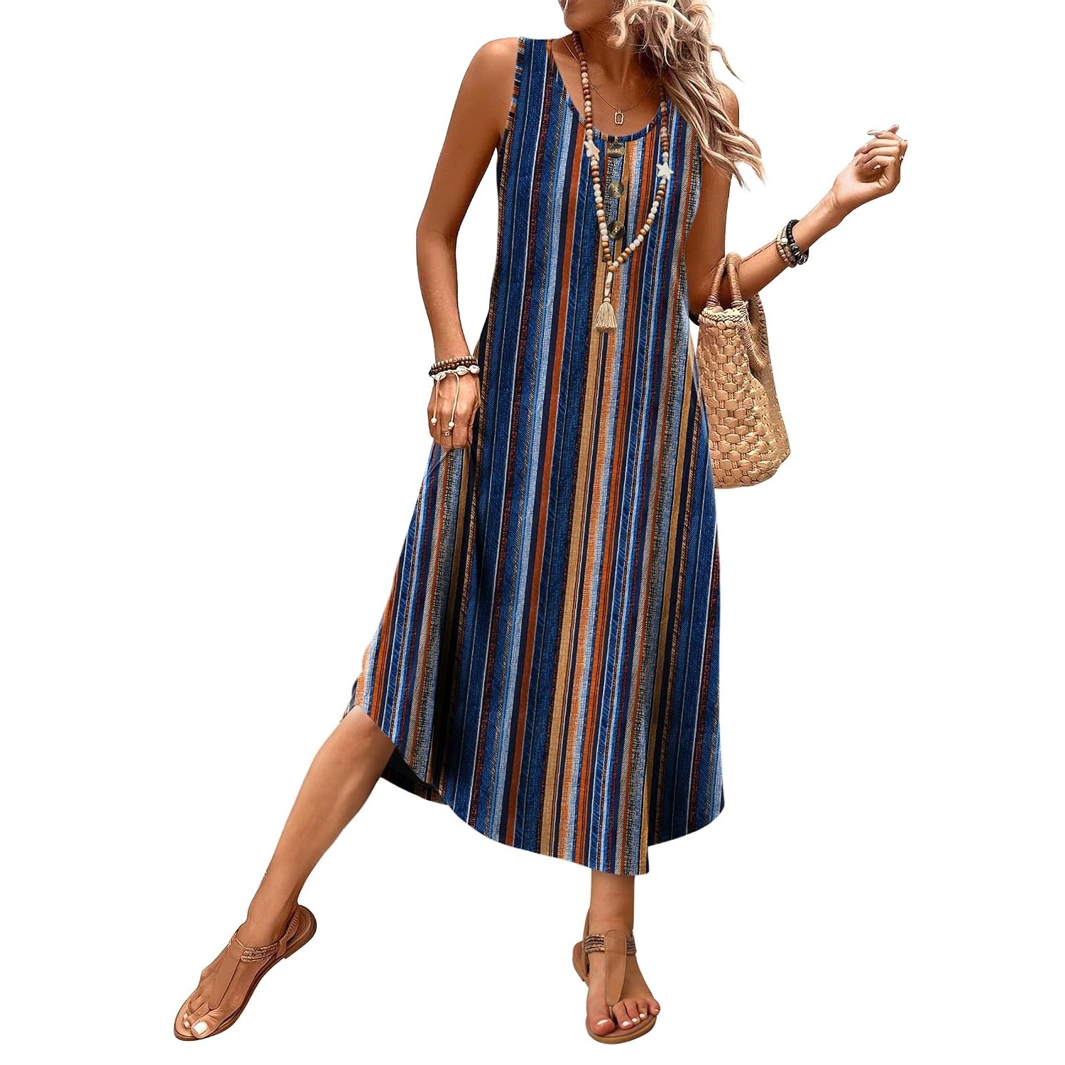 Casual Sleeveless Beach Vacation Midi  Dress For Women