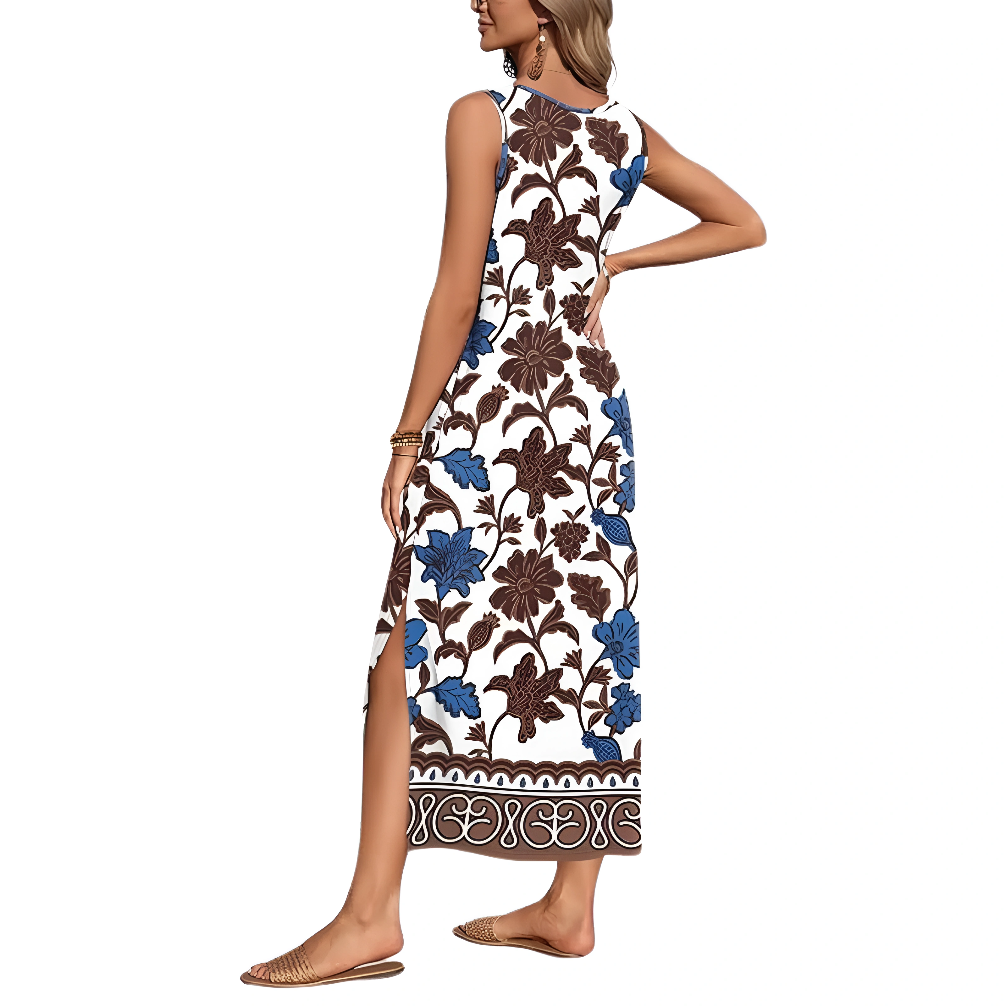Sleeveless Maxi Beach Dress With Pockets For Women