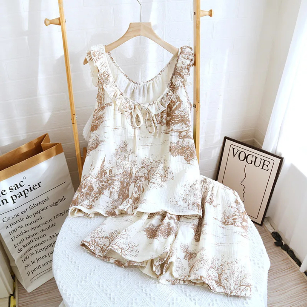 2 Piece Summer Loungewear Set With Floral Print And Loose Shorts For Women