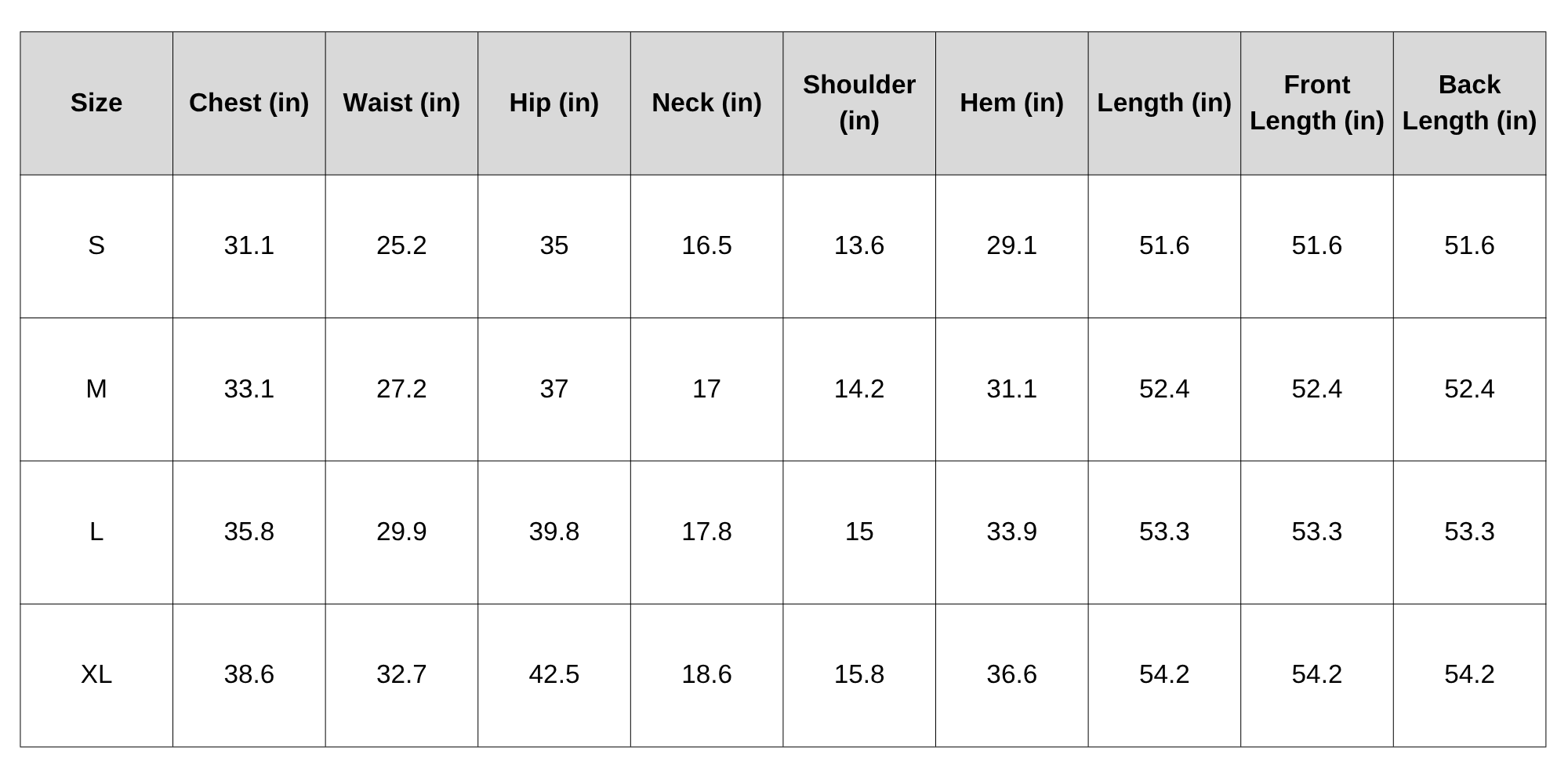 Size Chart